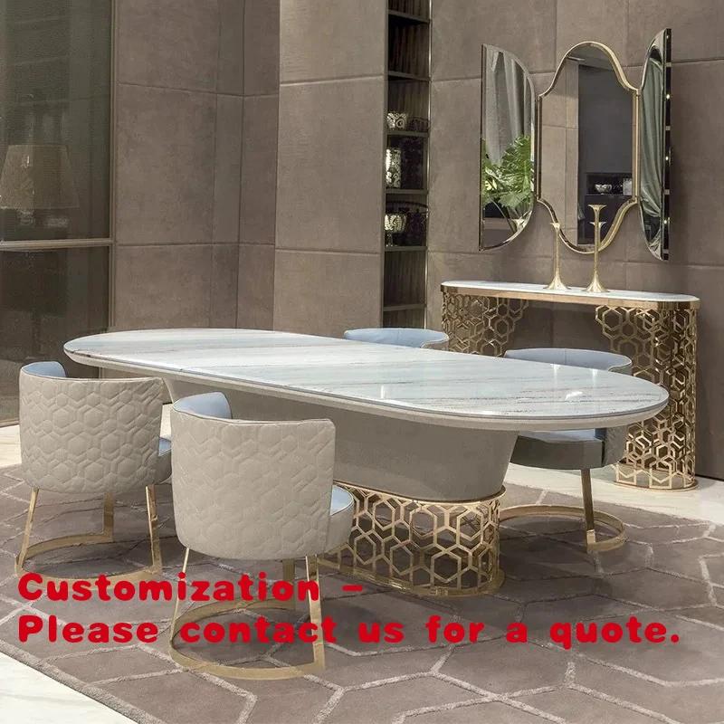 custom.Italian Luxury Rectangular Dining Table White Sands Natural Marble Modern High-End Solid Home Furniture Living Room