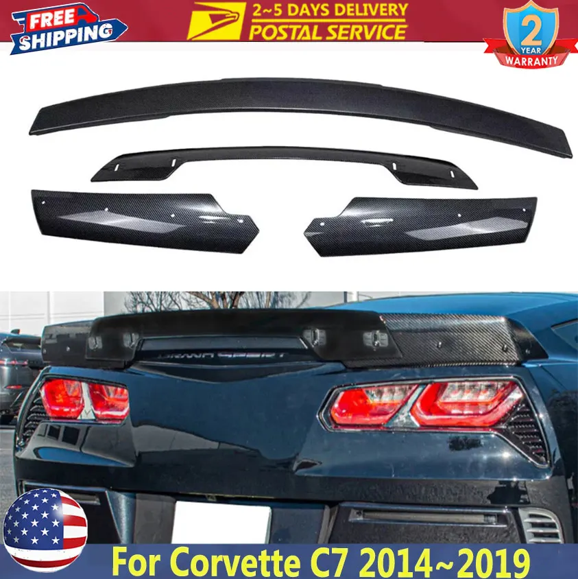 Carbon Fiber Pattern Rear Trunk Lip Wing Spoiler For Chevrolet Corvette C7 2014~2019 Z06 Stage 3 Rear Trunk Lid Spoiler Car Spoilers Lip