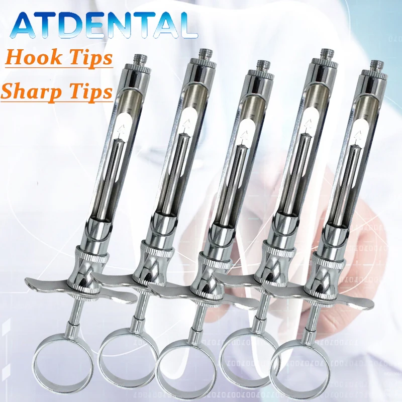 5pcs Dental Aspirating Syringe Stainless Steel Autoclavable for Teeth Care & Oral Surgery Injection