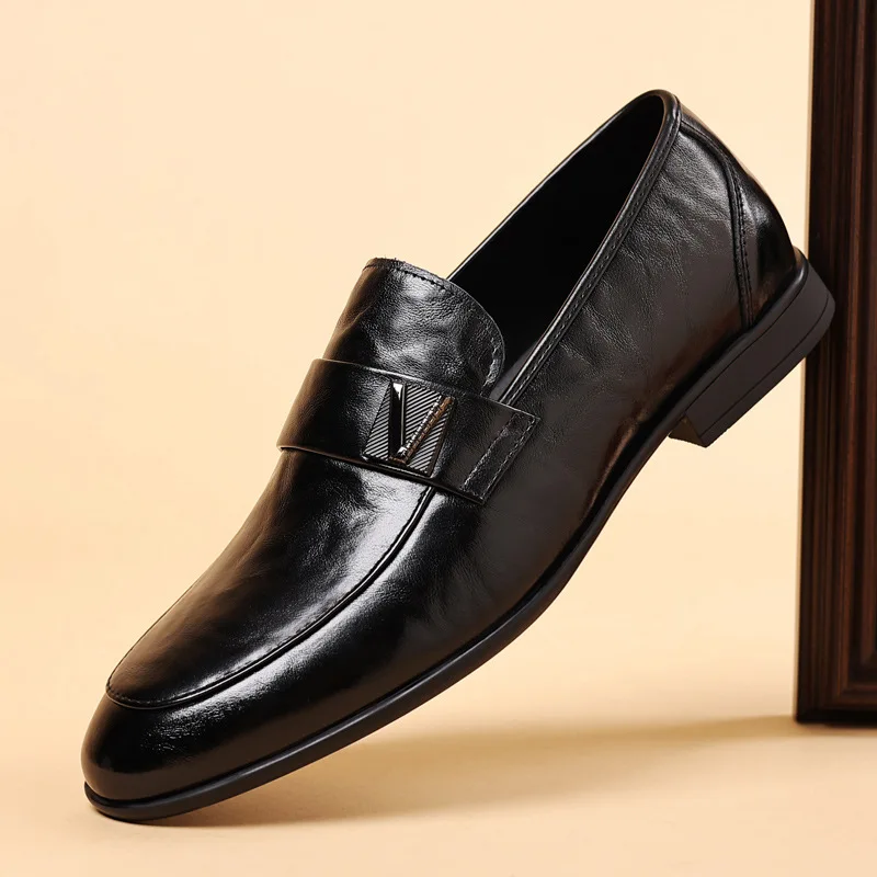 Men Cowhide Loafers Leather Casual Men's Shoes Breathable Single Shoes
