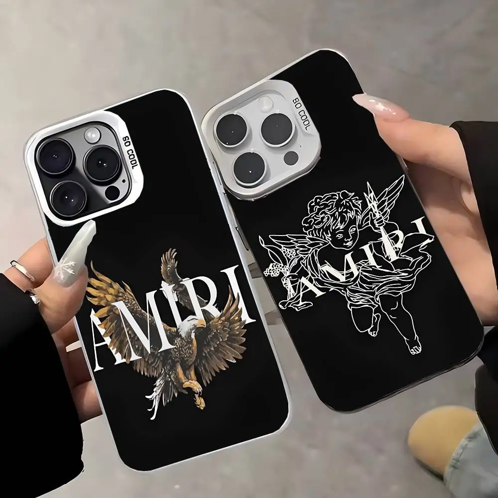 1PC Luxury Design A-Amiries Phone Case For IPhone 17 Air 16 15 14 13 12 11 Pro Max Plus Color Shockproof Back Silver Cove