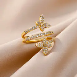 Luxury Zircon Butterfly Rings for Women Stainless Steel Ring Cubic Zirconia Couple Aesthetic Jewelry Freeshipping Items anillos
