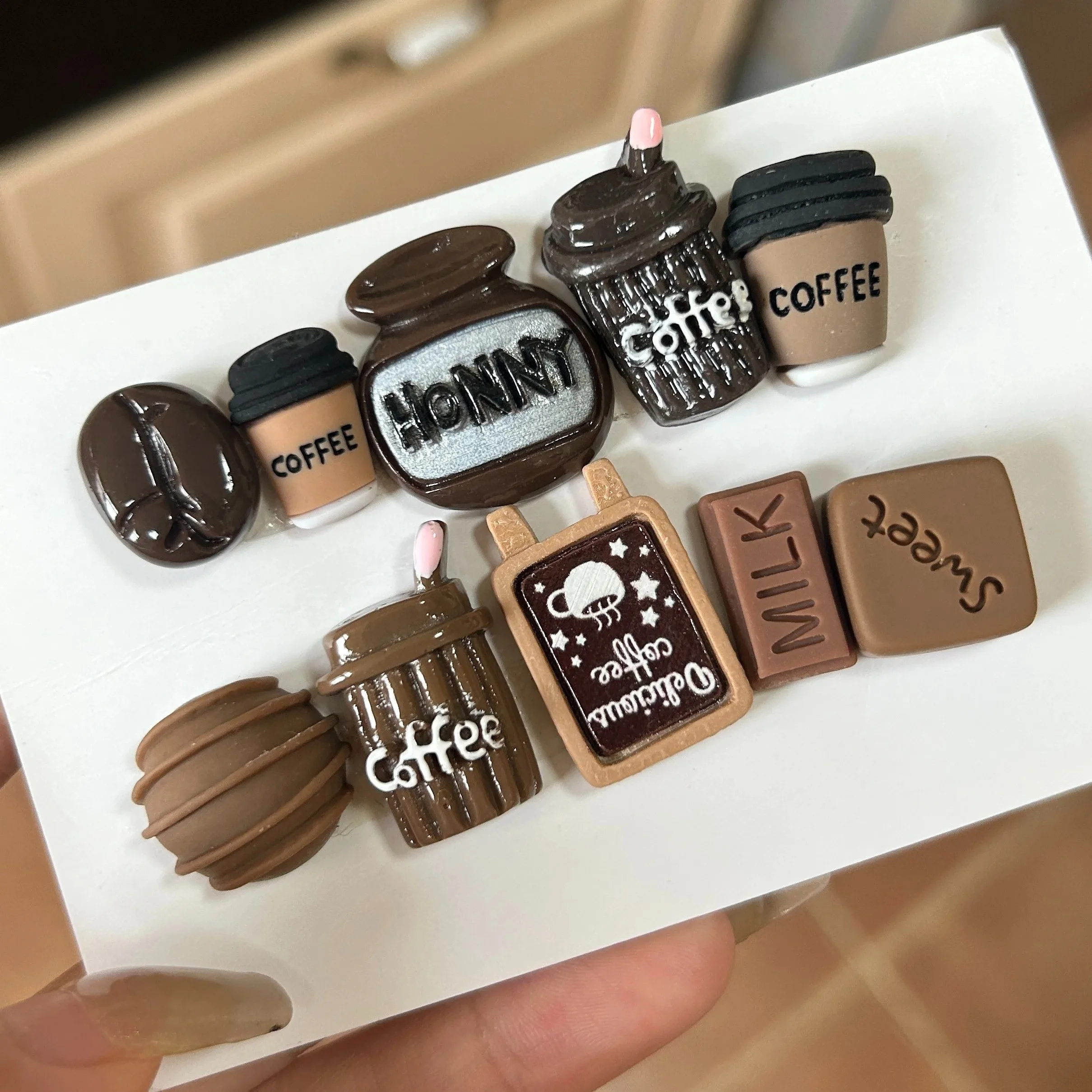 10pcs Coffee Chocolate Simulated Food Refrigerator Magnets, Kawaii Refrigerator Magnets, Whiteboard Stickers