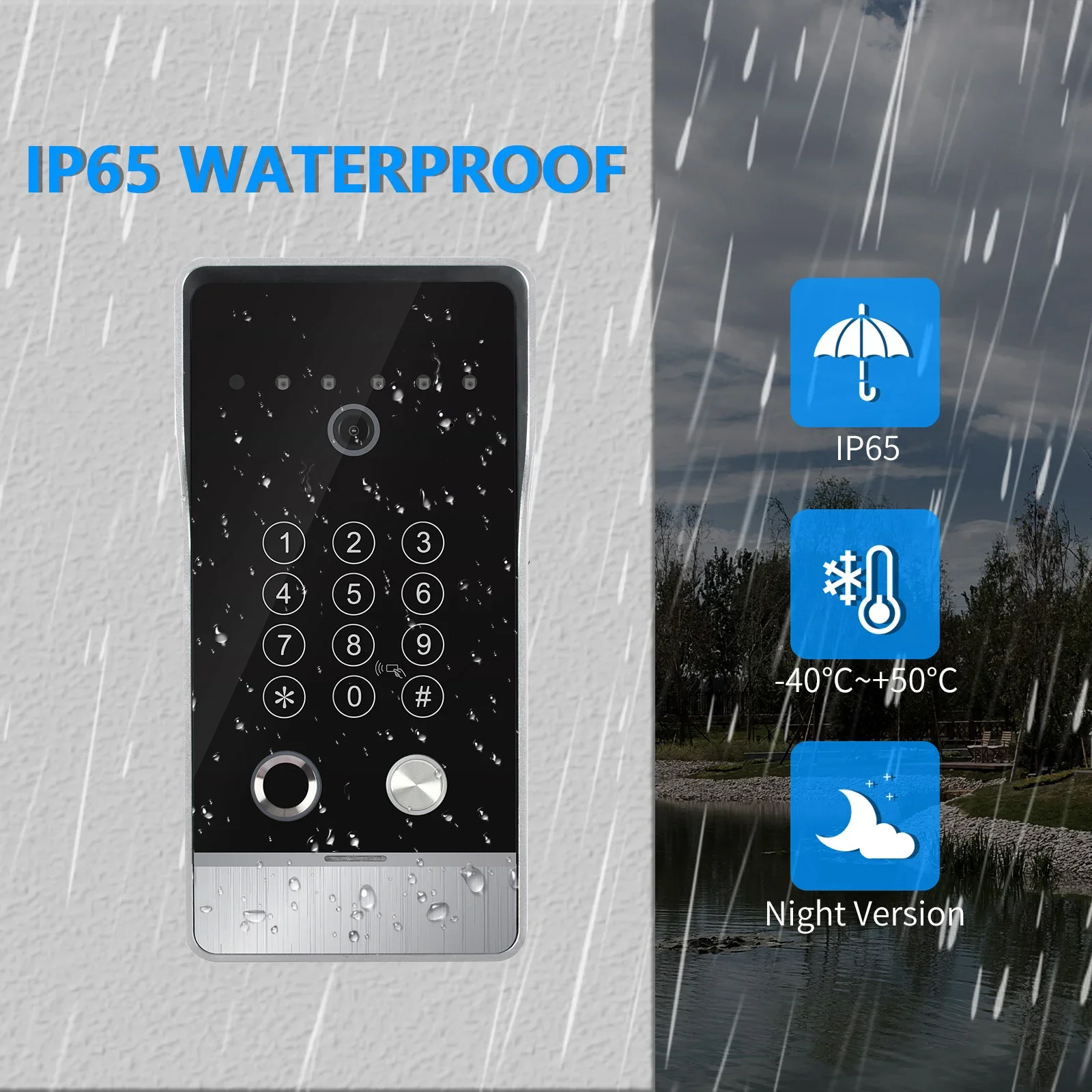Tuya Videocitofono da 7 pollici con touch screen per citofono con campanello cablato 1080P 148 °   APP Password Impronta digitale Card Swipe Monitor