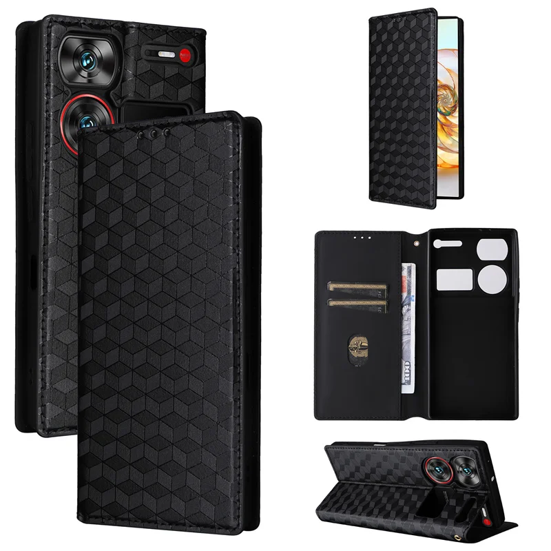 For Nubia Z60 Ultra Magnetic Card Flip Leather Stand stereoscopic lines Phone Protective Case For ZTE Nubia Z60 Ultra 5G Cases