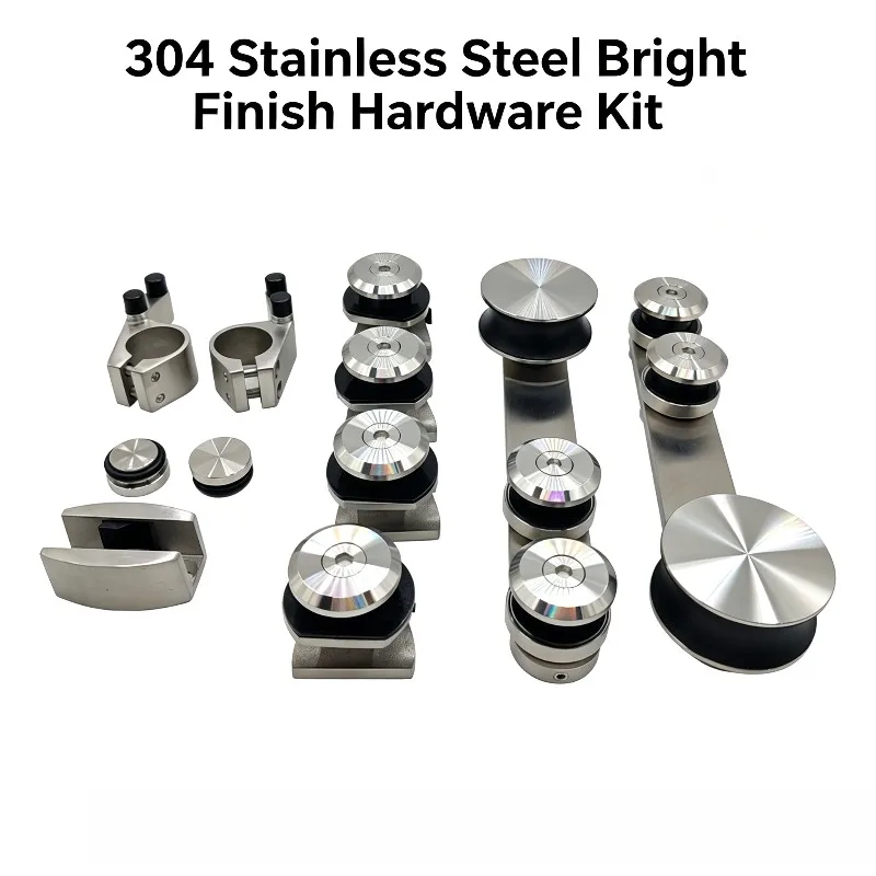 Stainless Steel Hardware Kit for Glass Sliding Door Bathroom Shower Barn Door Roller Complete Sliding System