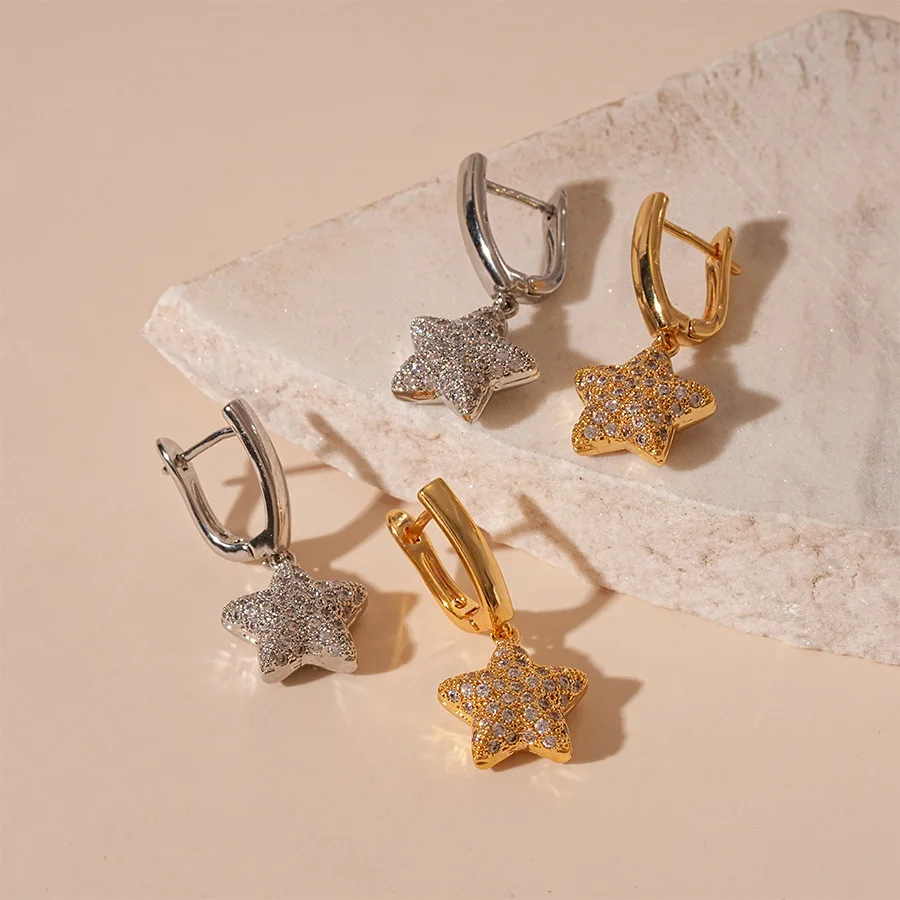 Zircon five-pointed star ear buckle earrings, simple light luxury, niche temperament, high-end earrings.