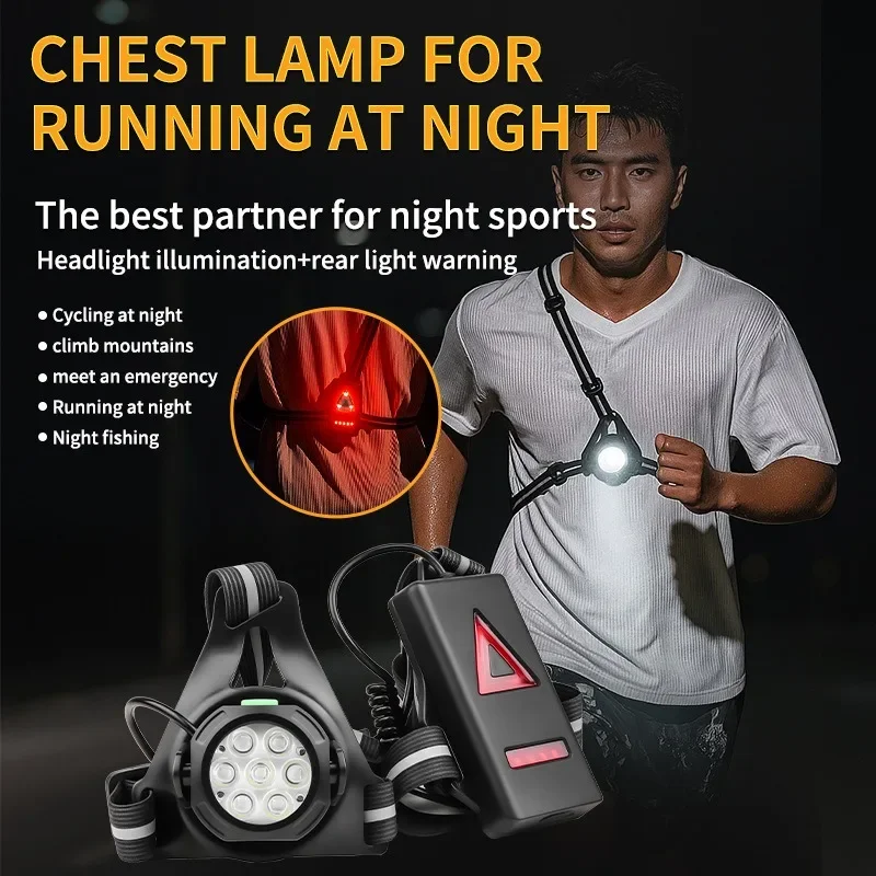 

Ultra Bright LED Night Running Light Chest Front Light Bike Light USB Rechargeable Waterproof Safety Lamp with Reflective Straps