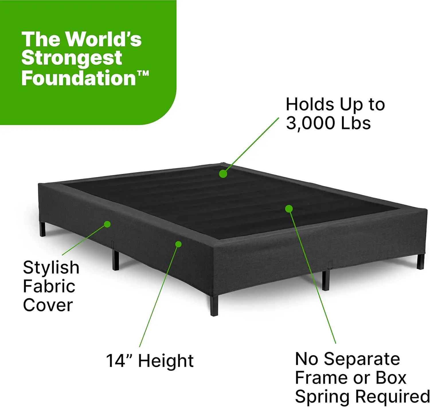 Ghostbed Mattress Foundation & Box Spring In One - Metal Platform Bed Frame With Steel Slat Support, Fabric Cover & Headboard