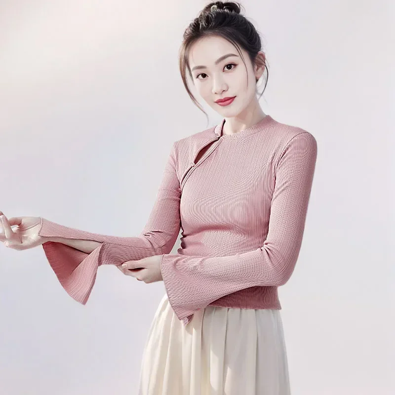 

Classical dance practice clothes women's Chinese style cheongsam dance top folk dance slim-fit long sleeves