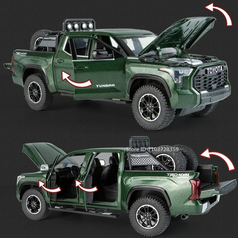 1:24 Tundra FJ Cruiser Speelgoedmodel Auto's Legering Diecast Miniatuur Terreinvoertuigen Geluid Licht Deuren Geopend Trek Kind Geschenken