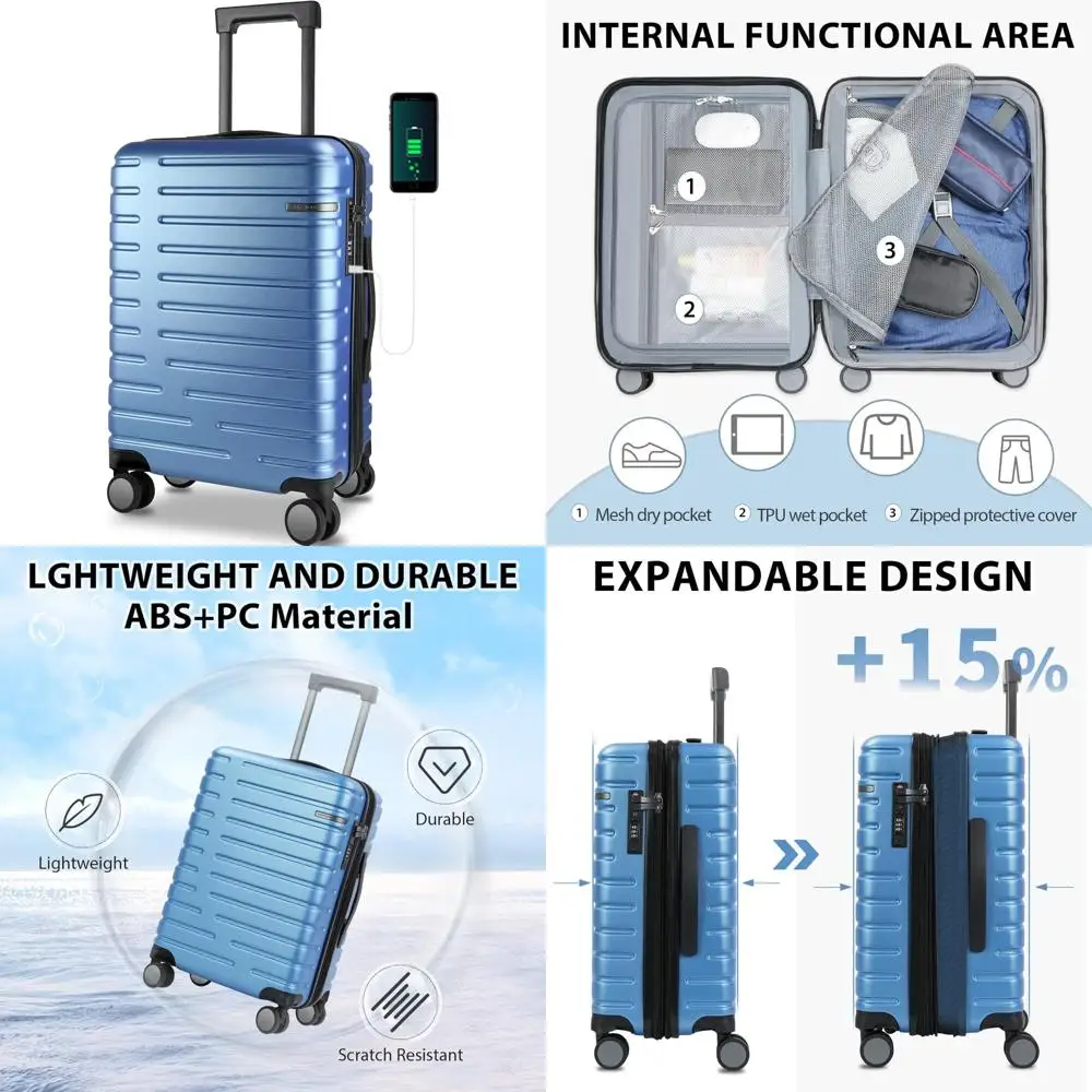 

Expandable Hard Shell Spinner Luggage, 21x14x9 Airline Approved, TSA Lock, Carry-On Suitcase for Travel