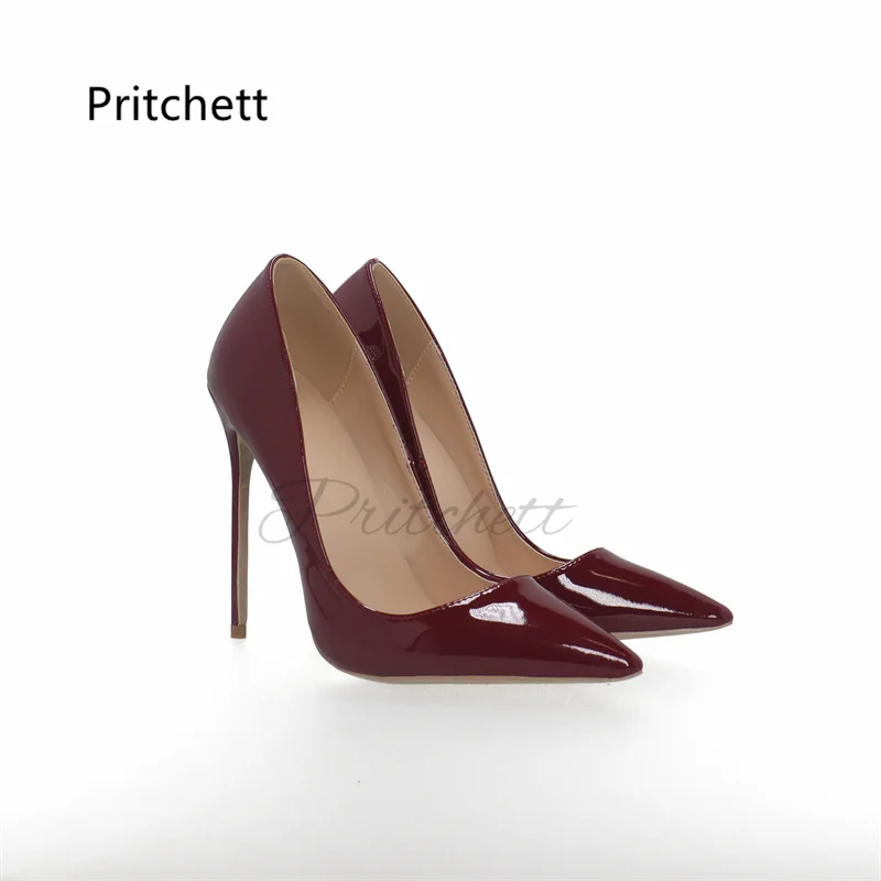 

Wine Red Patent Leather High Heels Pointed Toe Shallow Stiletto Women's Pumps Dress Party Office Wedding Shoes 8/10/12 Cm