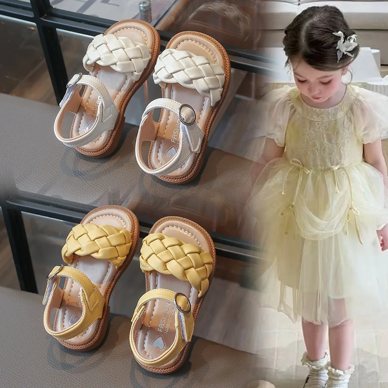 

Summer New Girls Sandals Fashion Woven Children's Shoes Soft-soled Open-toed Kids Princess Shoes Children Flats