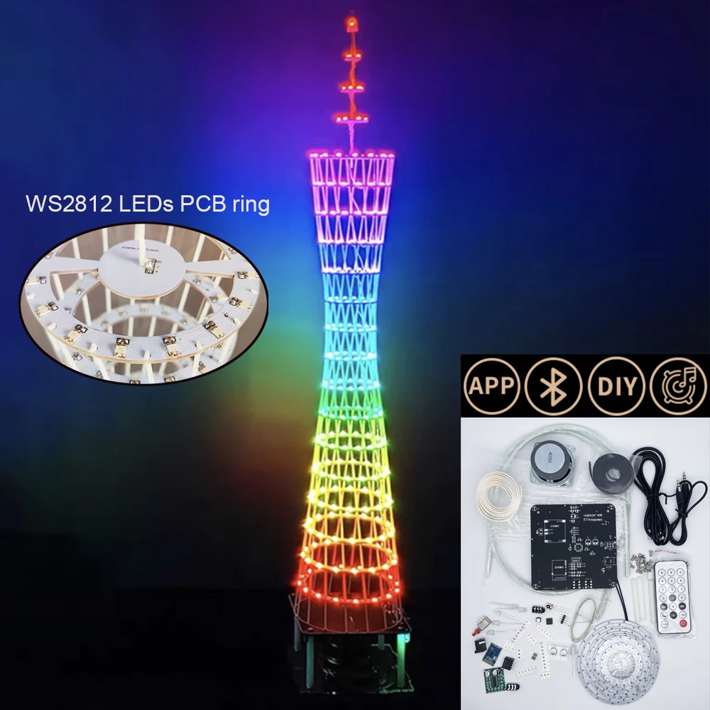 DIY Electronic Kit Canton Tower 16 Layer WS2812 SMD RGB LEDs PCB Light Ring Soldering Project Bluetooth App Control