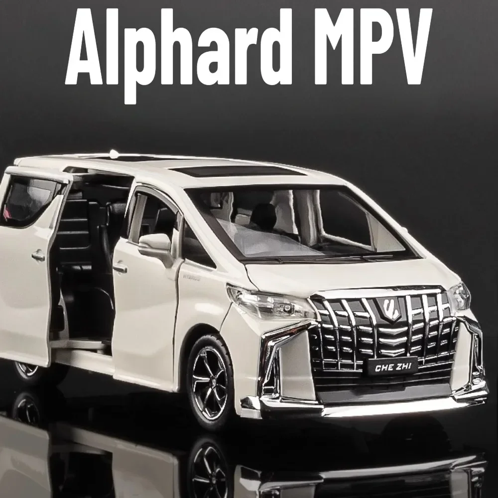 1:32 Scale Toyota Alphard Car Model Toy Alloy Diecast Rubber Tires Sound Light Doors Opened Pull Back Miniature SUV Kids Gifts