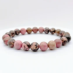 Natural Rhodonite Beads Bracelet Crystal Stone Fashion Wrist Chain For Sweet Reiki Healing Strand Bangle Jewelry Home Decor Gift