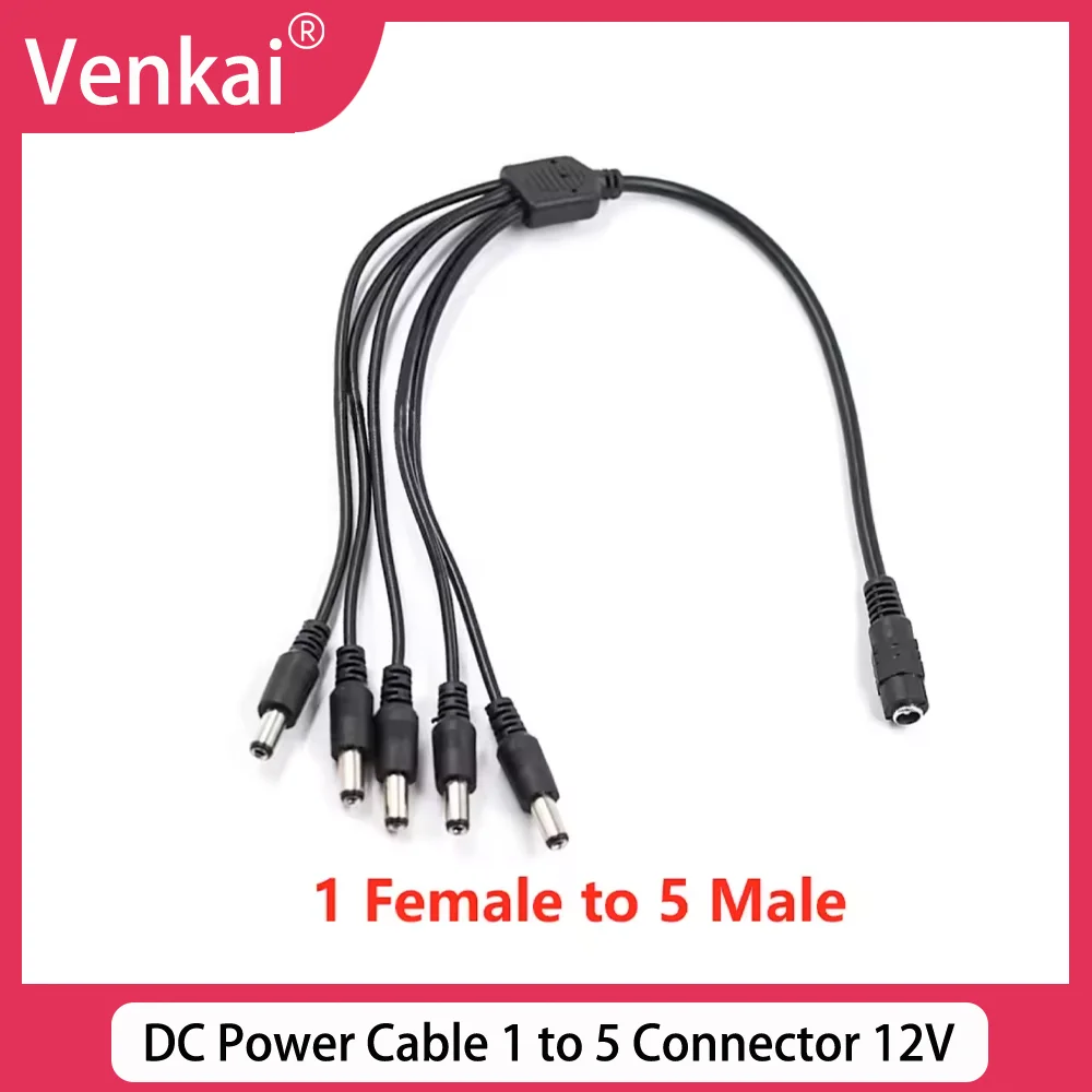 Cabo divisor de alimentação DC 1 fêmea para 5 conectores macho para câmera CCTV/tira de luzes LED flexíveis (12V 5A)