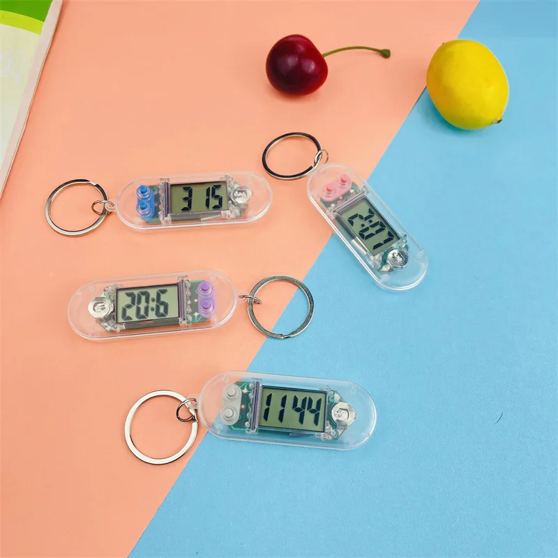 digital keyring Mini Digital Clock Keychain LED Display Silent Digital Pocket Clock Luminous Button Digital Electronic Clock