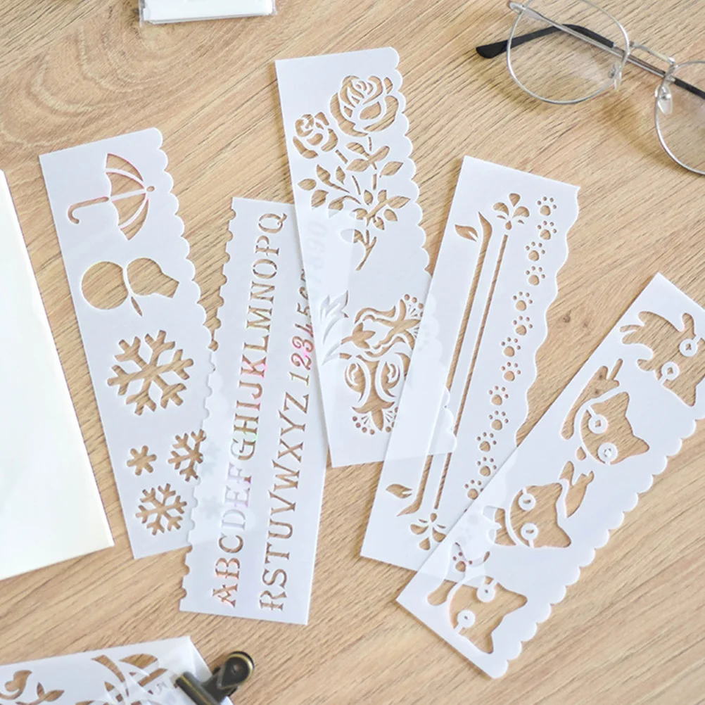 3 مجموعة قوالب مسطرة من الدانتيل المجوف للرسم استنسل أرقام الحروف متعددة الوظائف ورقة رسم حرفية لسكرابوكينغ البلاستيكية