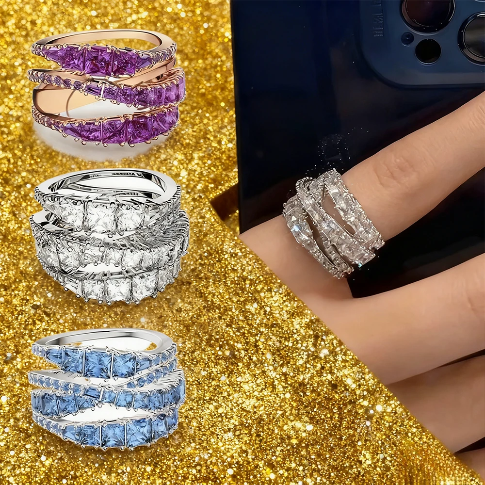 

Модные украшения Модный и роскошный крестик с тремя кольцами неправильной формы, кольцо с бриллиантом, модные украшения - подарок