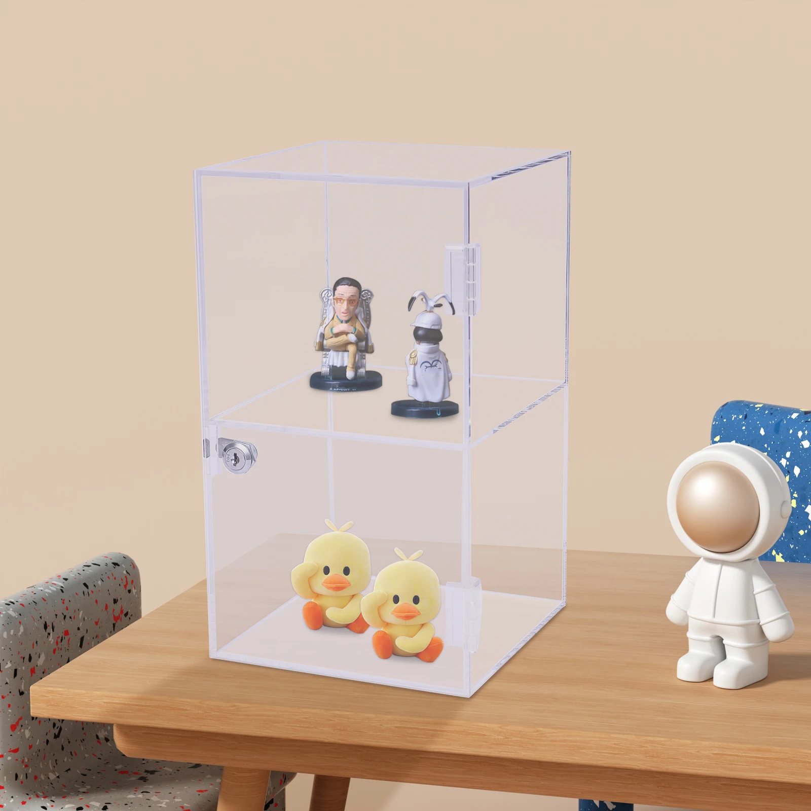 Transparent Acrylic 20x20x35cm Lock Display Case, Double-layer Dustproof Display Case, Acrylic Sample Display Case