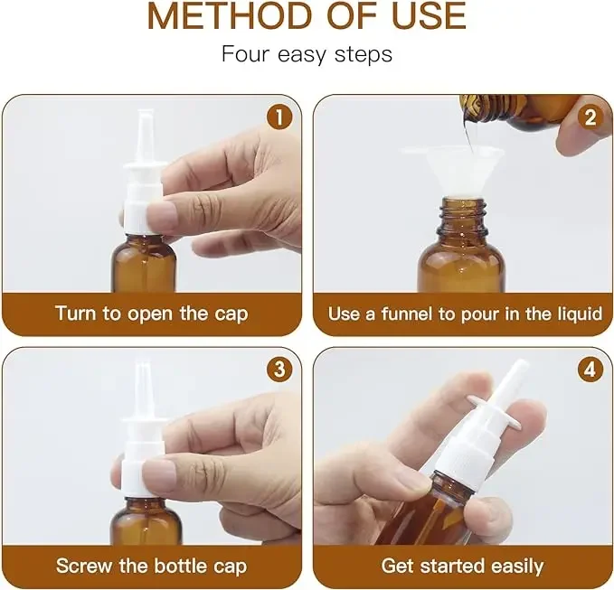 1pcs 5ml-100ml  Empty Refillable Amber Glass Nasal Sprayers Vial Bottle Jar Pump Clean Spray Storage Container