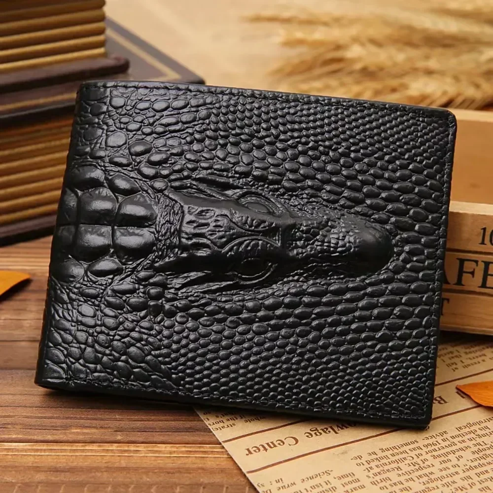 小物 Tow Fold Wallet (Crocodile) 2025 Crocodile Skin Wallet Men Genuine Leather Small Zipper Short