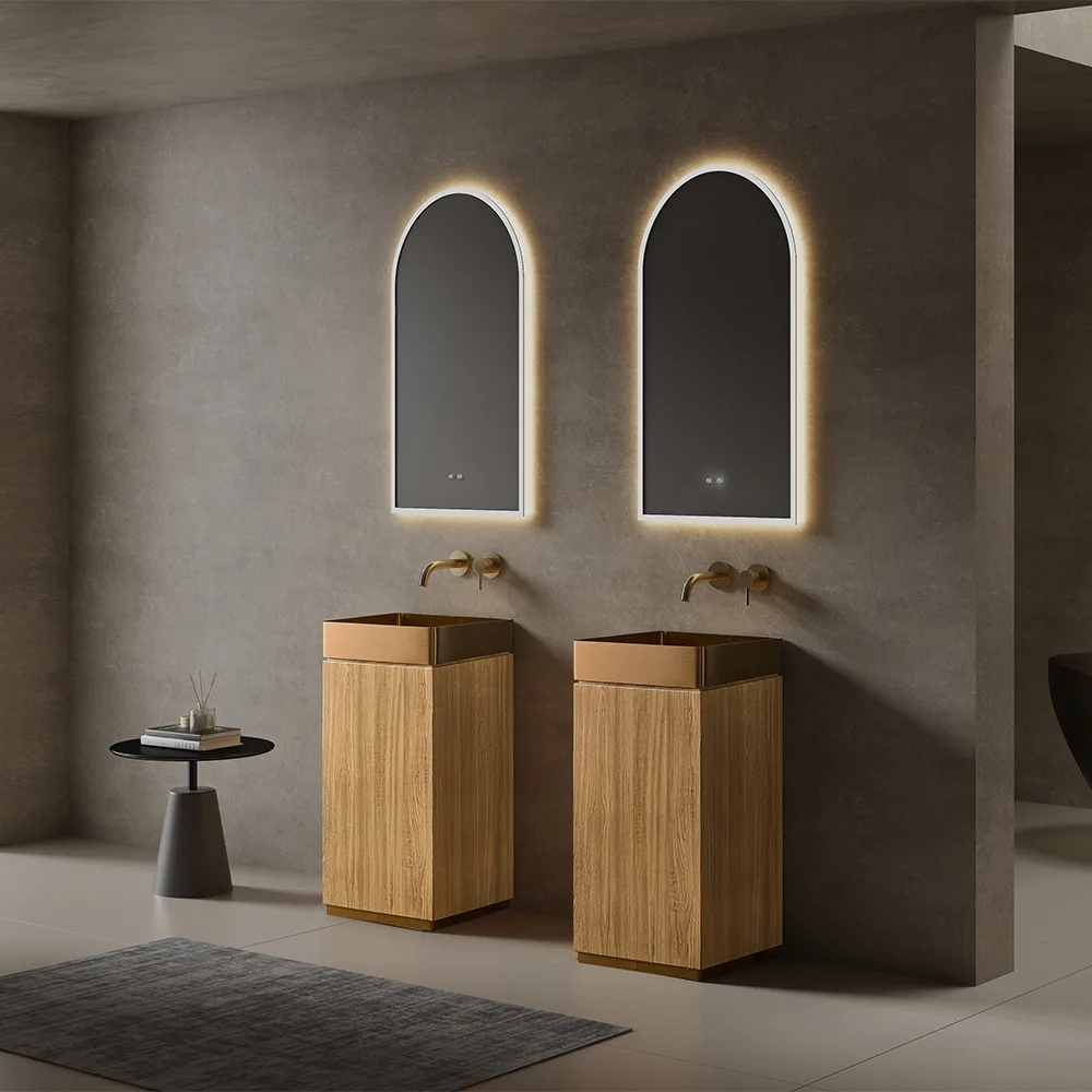 Minimalist medieval style stainless steel wood grain column basin Vertical sink Club Creative art Floor-to-ceiling washbasin