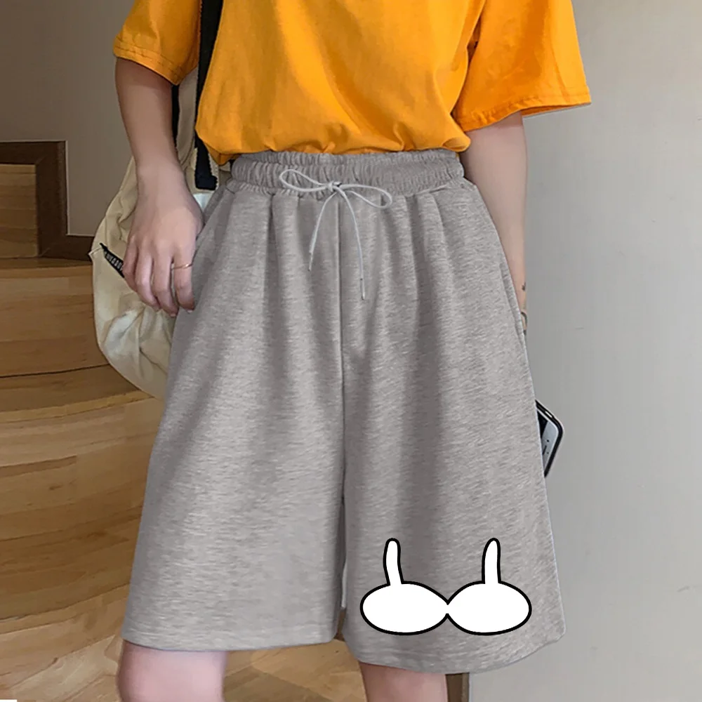 Ladies Harajuku Shorts Street Women's Loose Casual Elastic Band Shorts Printed Series Student Fashion Gray Cropped Pants