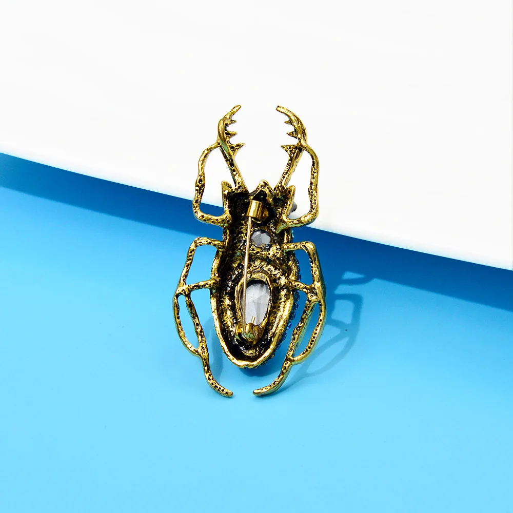Vintage Punk Blue Crystal Beetle Brooches For Woman Man Fashion Creative Insect Rhinestone Pin Dress Suit Coat Jewelry Accessory image 3