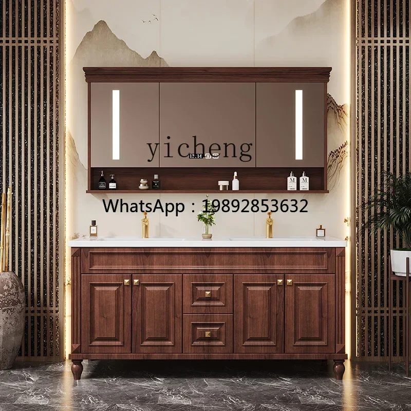 

XX комбинация шкафа для ванной комнаты, керамическая встроенная раковина, шкаф для ванной комнаты из цельного дерева, умывальник для ванной комнаты