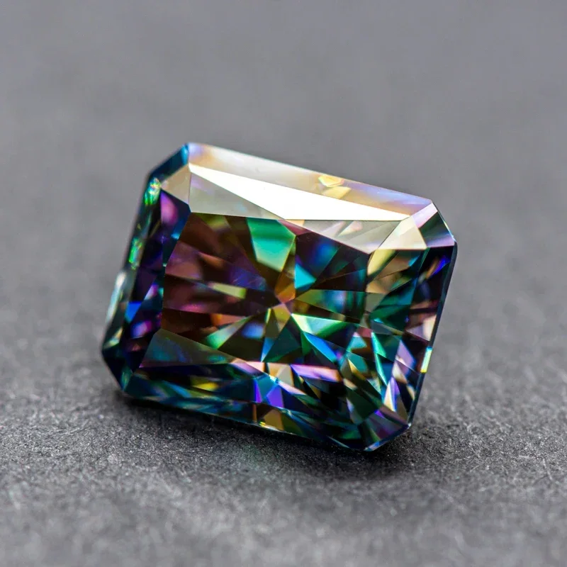 Moissanite Rainbow Green Color Radiant Shape Charms Beads VVS1 for DIY Jewelry Making Bracelet Materials with GRA Certificate