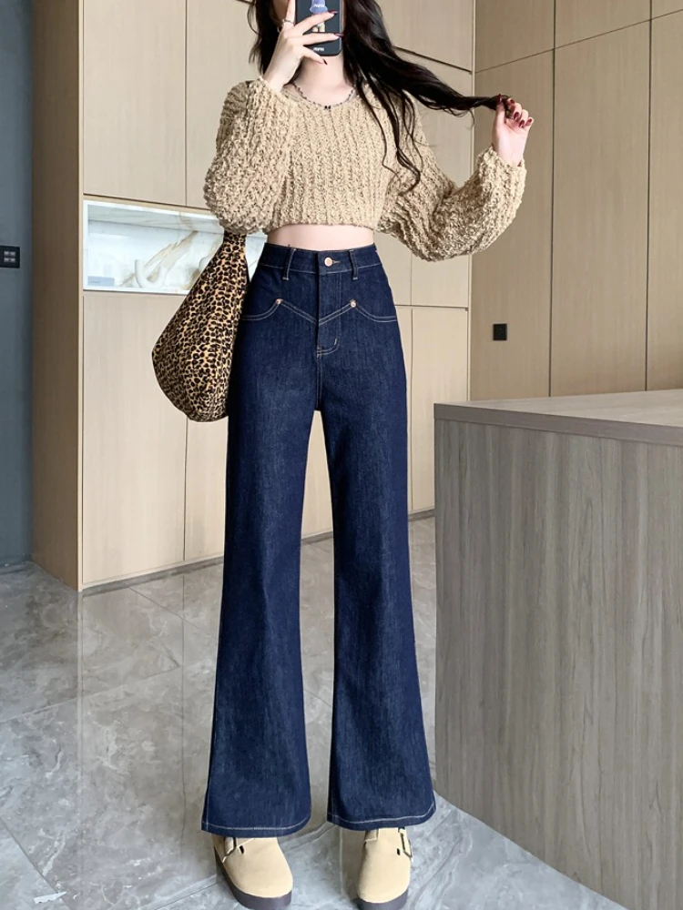 سراويل صغيرة عصرية للسيدات لخريف 2025 سراويل جينز عالية الخصر مرنة بلون سادة غير رسمية للتنحيف متعددة الاستخدامات سراويل واسعة