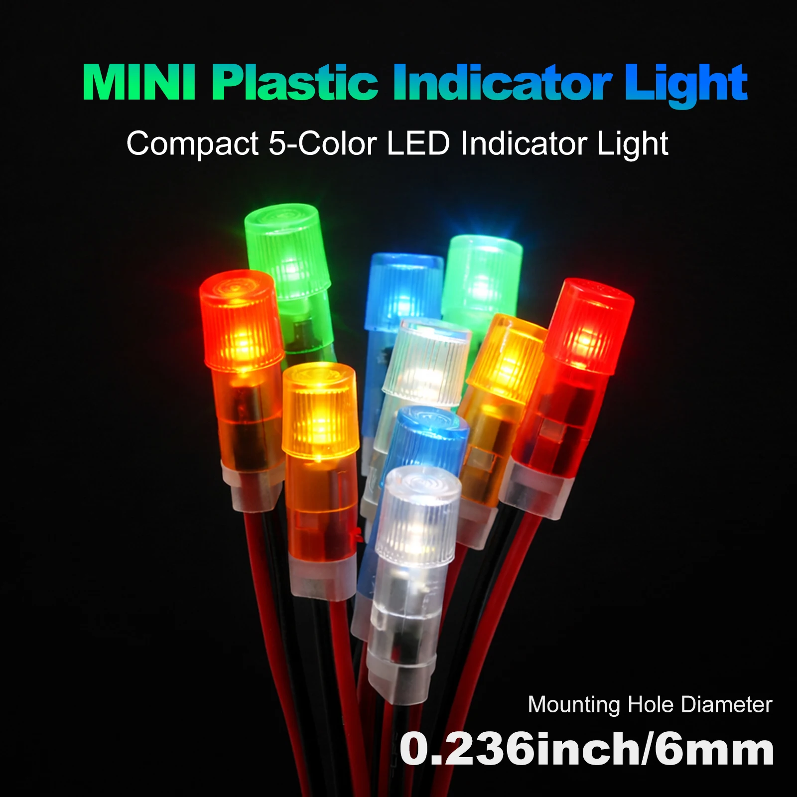 FILN 5pcs 6mm Mini Plastic Indicator LED Pilot Light 12V/24VIndicator Lamp for DIY Auto Marine Industrial Control Equipm