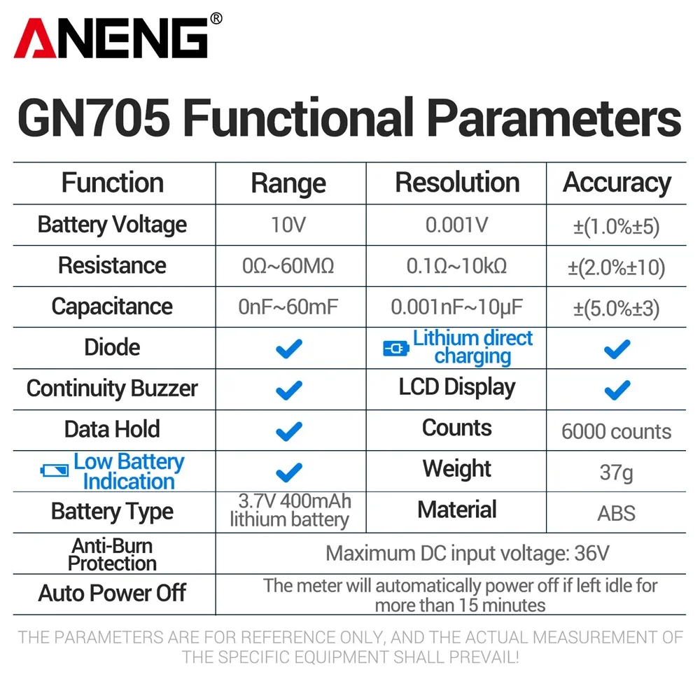 ANENG GN705 Mini Digital Smart Tweezers Professional SMD Tester Rechargeable  Voltage Resistance Capacitance Diode Repair Tool ﻿
