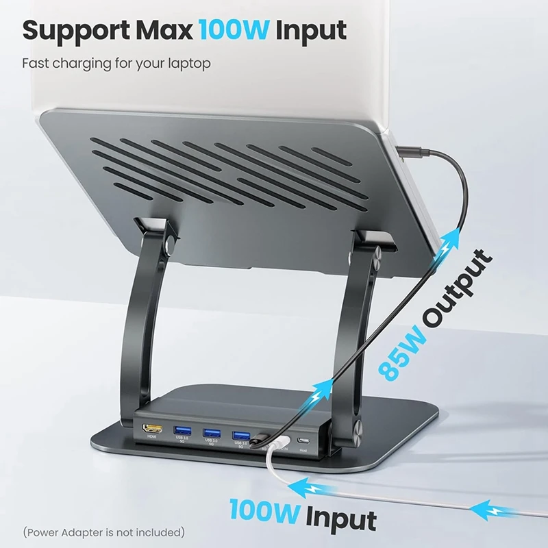 Super Sale Laptop Stand with Detachable USB-C Hub,PD100W 4K@60Hz,3 USB Ports,Ergonomic Holder Docking Station for 10-17