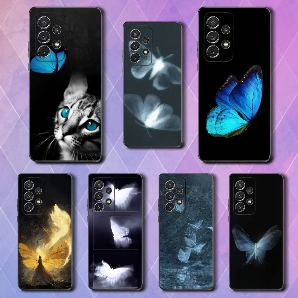 

Retro Art Blue Butterfly Phone Case For Samsung S25,S24,S23,S22,S21,S20,S10,Ultra,Plus,Lite,FE,Soft Silicone Black Cover