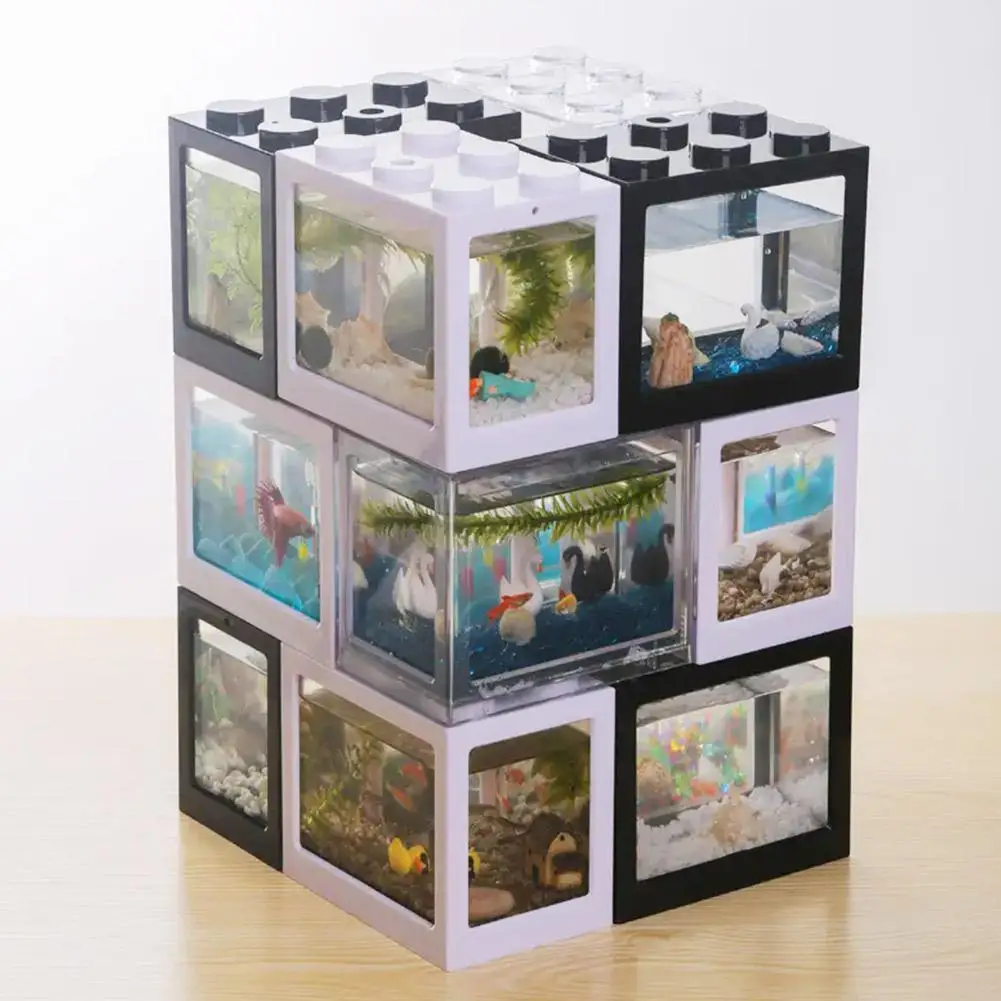 Building Blocks Betta Fish Tank 2024 High Transparent Mini Fish Bowls Pet Stackable Aquariums Cylinder Desktop Micro-Landscape