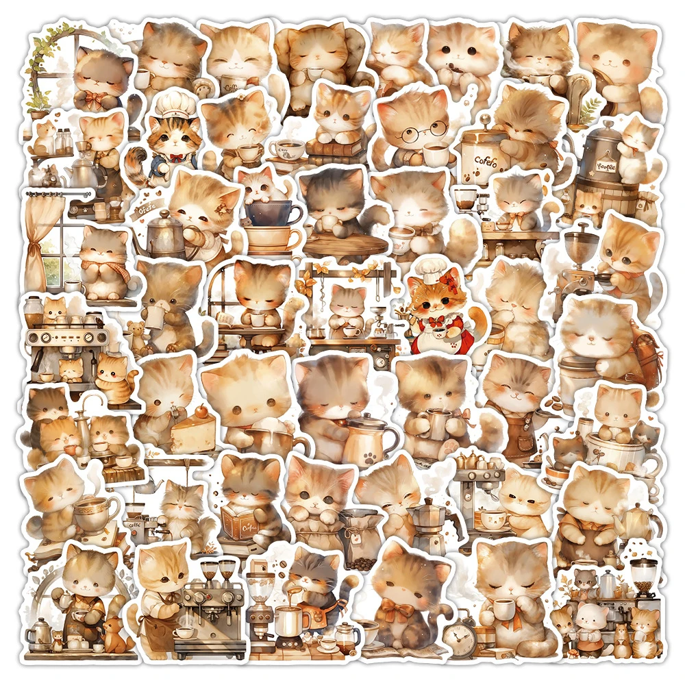 10/30/54pcs Funny Kawaii Coffee Cat Graffiti Stickers Cartoon Decals Toy DIY Stationery Luggage Helmet Cute Animal Sticker Decor