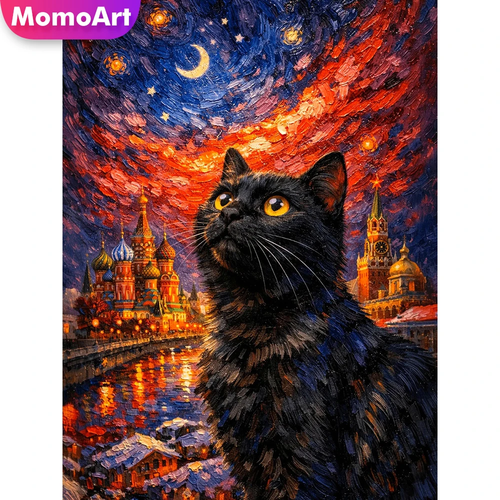 Momoart Diamantmalerei Katze Tier Acryl Bastelbedarf DIY Stickerei Schloss Diamantmosaik Cartoon Kreuzstich Heimdekoration