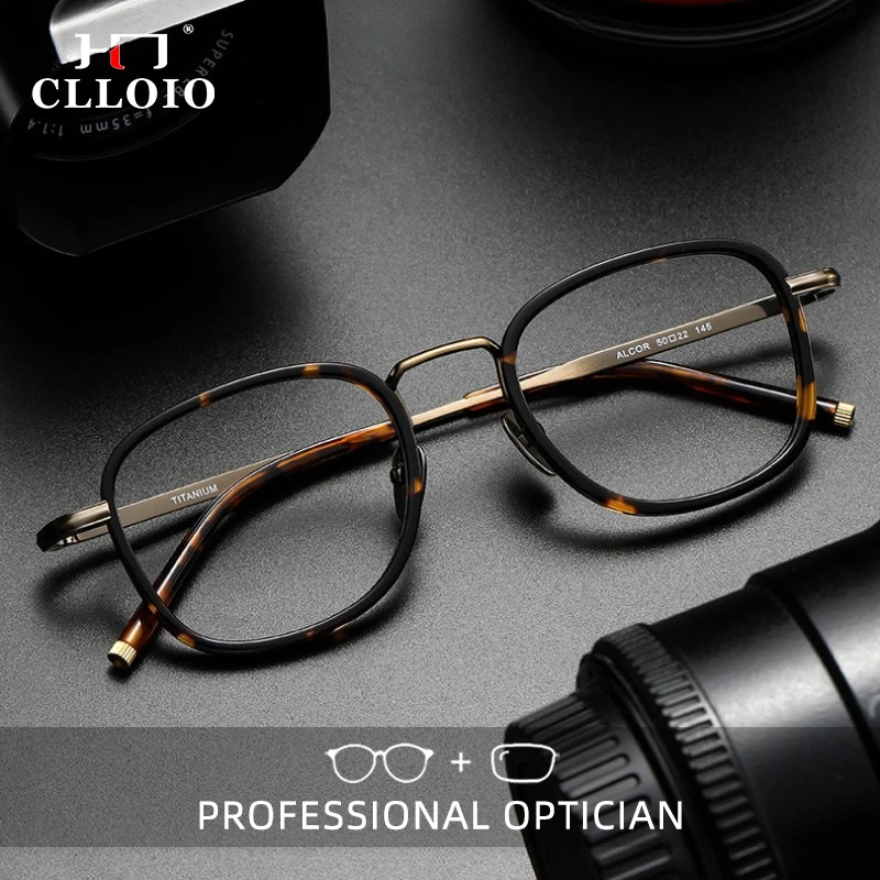 

CLLOIO Classic Vintage Versatile Reading Glasses Anti Blue Light Acetate Frame Titanium Temple Progressive Prescription Eyewear