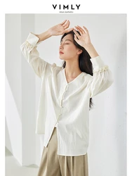 Vimly Elegant V-neck Loose Fit Shirts Woman 2024 Spring Fashion Shoulder Padded Long Sleeve Blouse Tops Female Clothing M3962