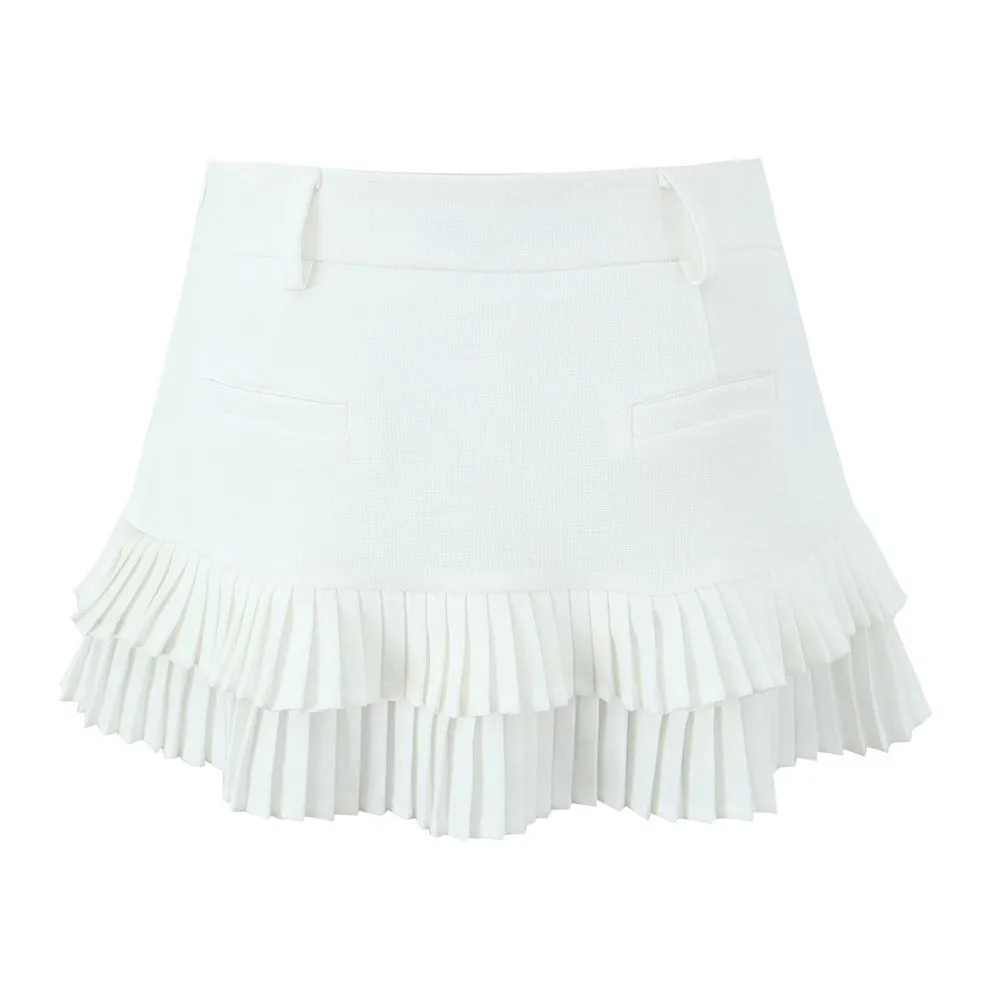 3 สีอเมริกัน Retro Light Blue แพคเกจสะโพก Spliced จีบกระโปรงมินิกระโปรงเซ็กซี่ต่ําเอวสั้น Skater กระโปรงกางเกงขาสั้นซับ