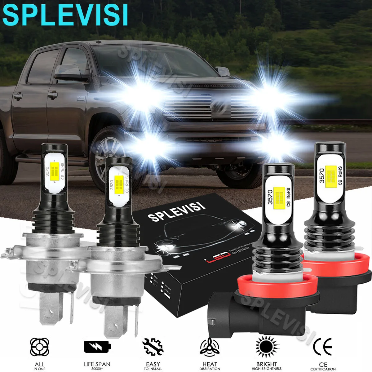 

4x LED Pure White Headlight Fog Light Bulbs 6000K For Toyota Highlander 2008-2010 Toyota Tundra 2014-2020 Toyota Yaris2006-2014