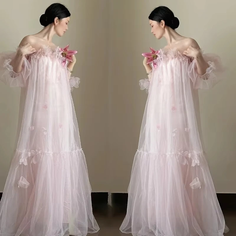 women-photography-props-pink-korean-off-shoulder-wedding-dresses-pregnancy-maternity-dress-for-studio-photoshoot-accessories