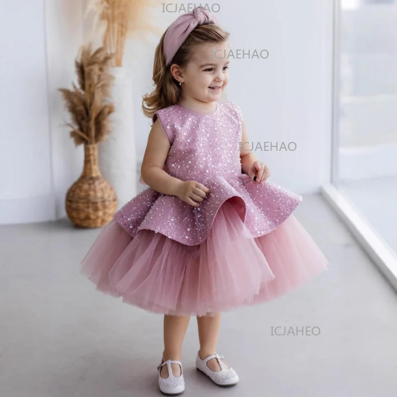 2026 Dress Kids Little Girl Birthday Party Banquet Elegant  Children Girls Formal PrincessSequin Pageant Gown Dresses Costume