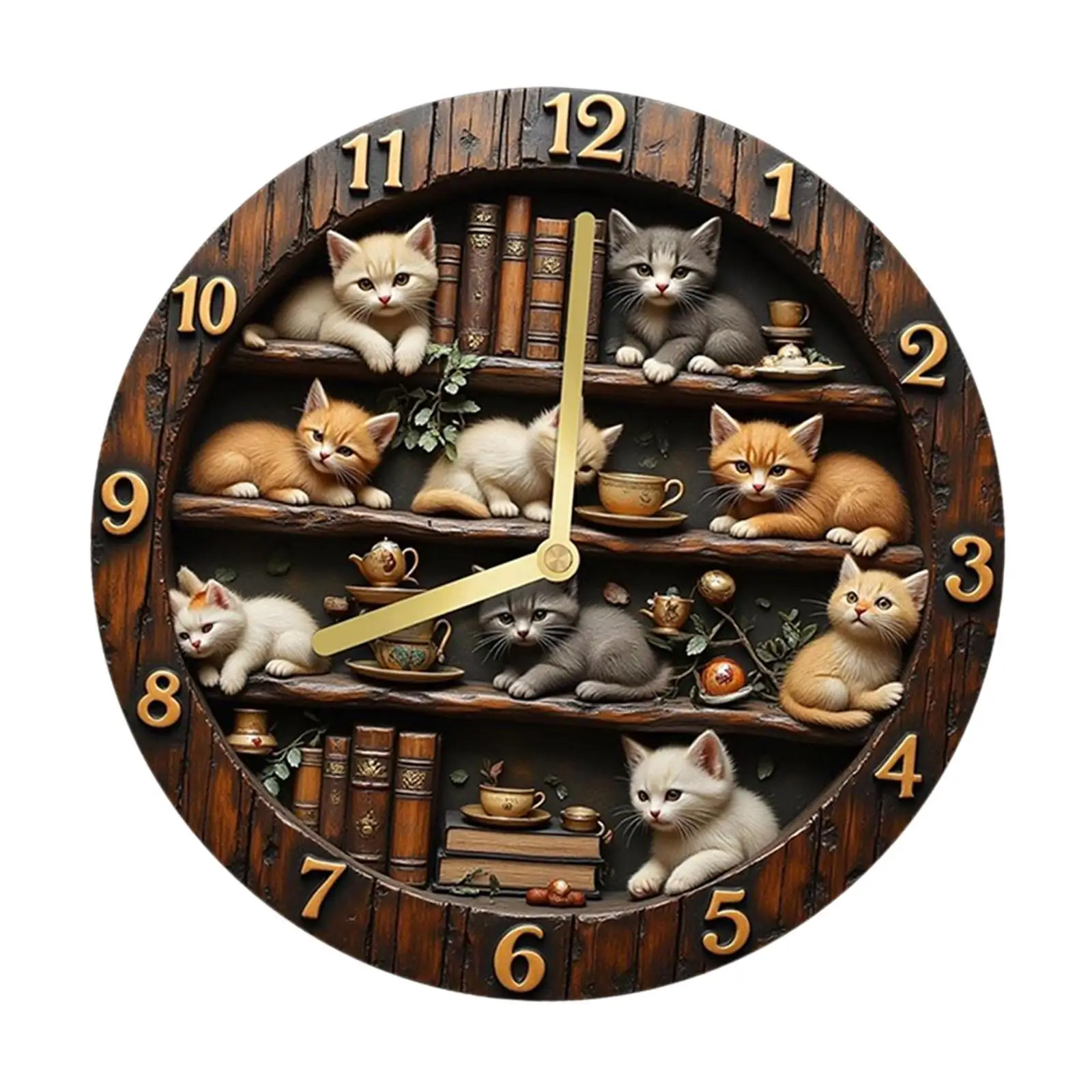 Creative Cat Wall Clock Stylish Non Ticking Wooden Silent Sweep Hanging Clock for Modern Living Room Decor