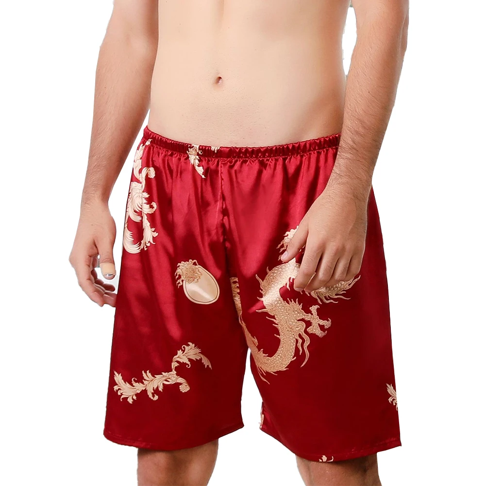 Men Boxers Soft Silk Underwear Casual Moon Flowers Printed Shorts Beachwear Short Pants Lightweight Loose Underpants