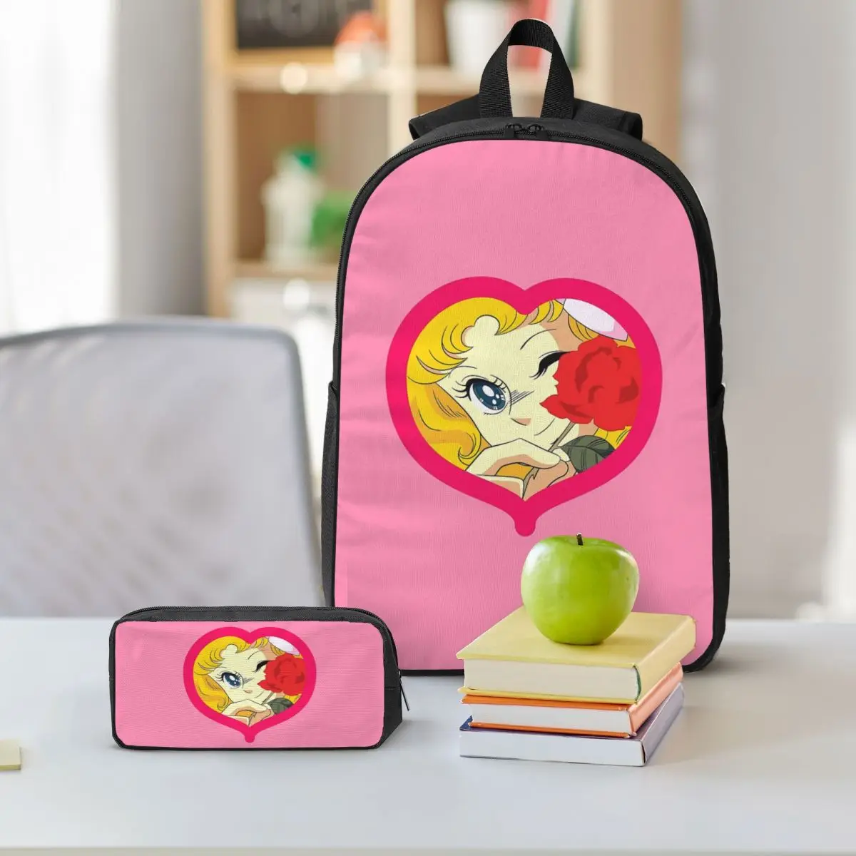Candy Candy Anime Backpack Boys Girls BookBag School Bag Shoulder Bags 3ps Insulated Lunch Bag Pencil Case